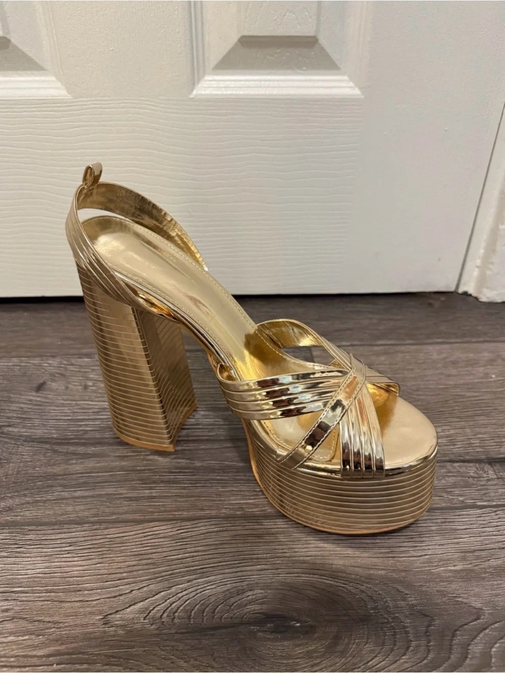 Size 9 Gold Metallic Platform Block Heel Sandals